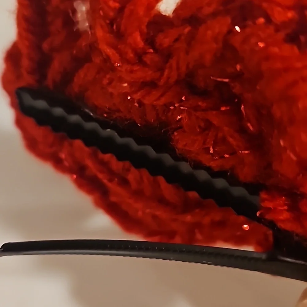 Hand Crafted Hand Knit Crochet Red White yellow puffy flower TikTok fashion bow